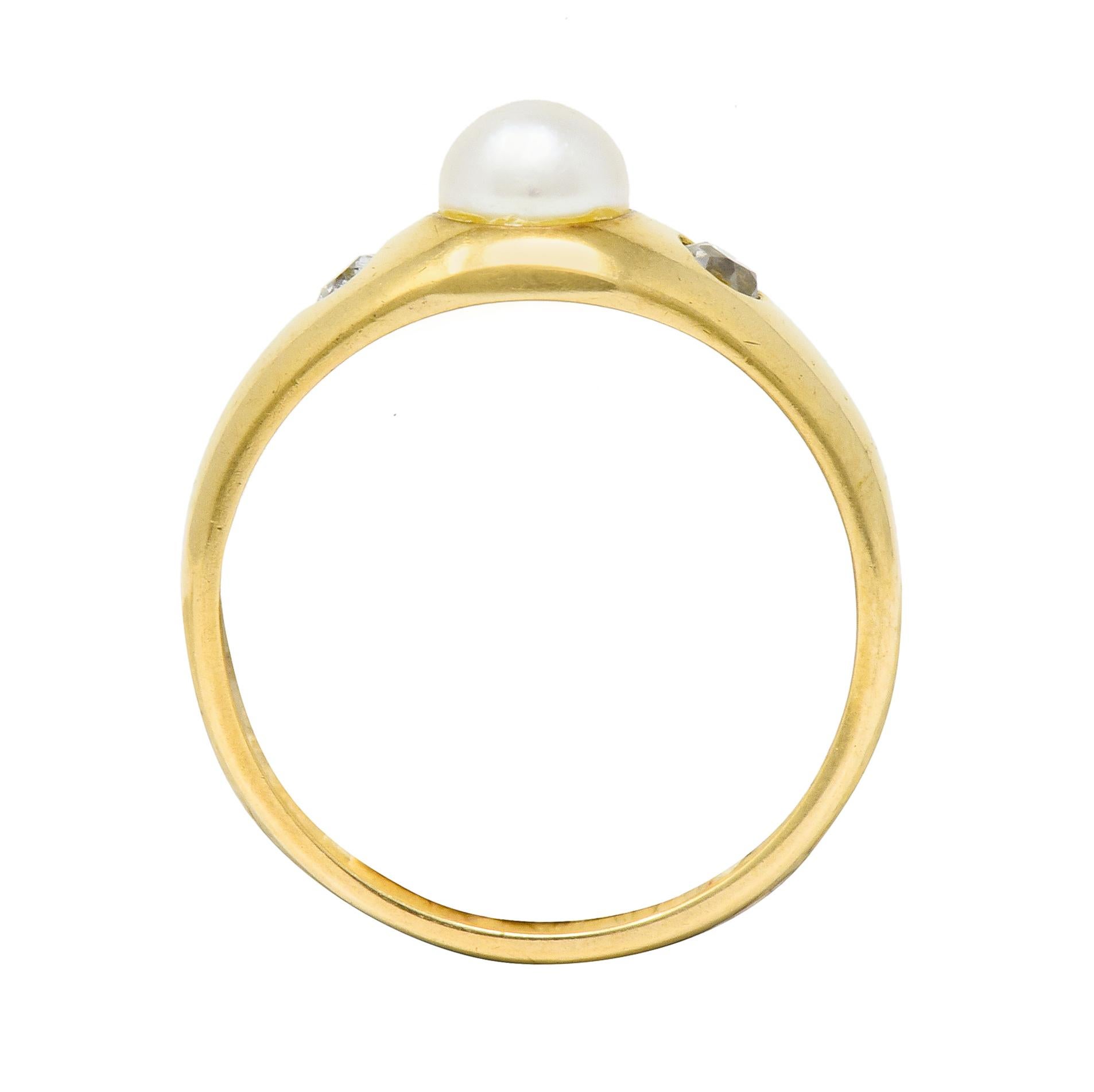 Victorian Pearl Diamond 14 Karat Gold Three-Stone Gypsy Ring 2