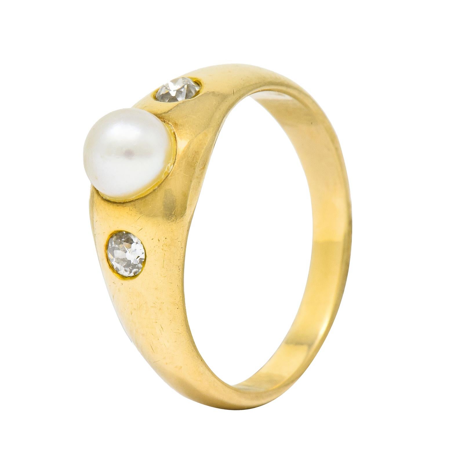 Victorian Pearl Diamond 14 Karat Gold Three-Stone Gypsy Ring 3