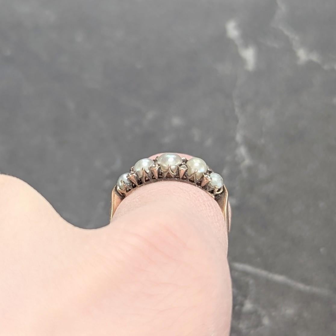 Victorian Pearl Diamond 14 Karat Rose Gold Antique Band Ring For Sale 3