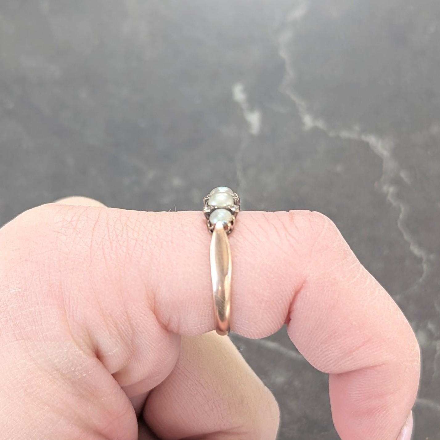 Victorian Pearl Diamond 14 Karat Rose Gold Antique Band Ring For Sale 4