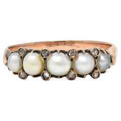Victorian Pearl Diamond 14 Karat Rose Gold Antique Band Ring