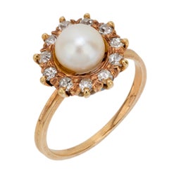 Viktorianischer Perlen-Diamant-Ring aus 14k Gelbgold