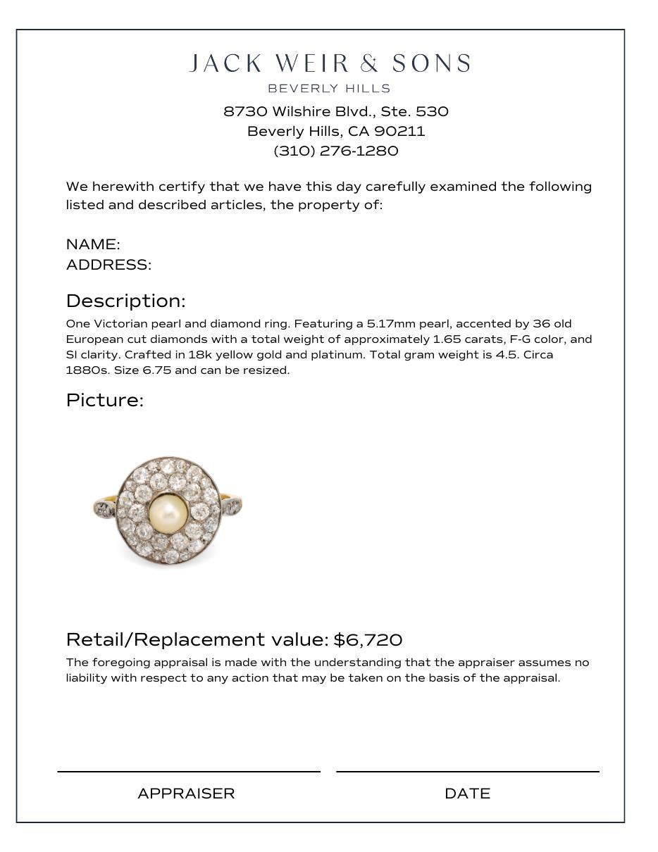 Bague cible victorienne en or 18 carats et platine avec perles et diamants Excellent état - En vente à Beverly Hills, CA