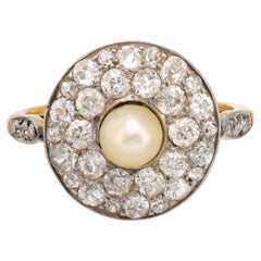 Victorian pearl diamond 18k gold and platinum target ring