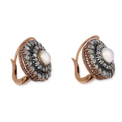 Victorian pearl diamond 18k rose gold drop earrings