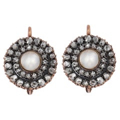 Victorian pearl diamond 18k rose gold drop earrings