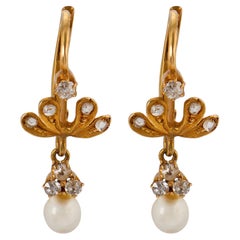 Victorian pearl diamond 18k yellow gold dainty earrings