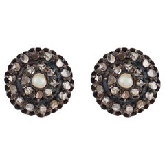 Victorian pearl diamond 18k yellow gold silver double halo earrings