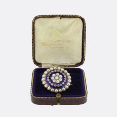 Victorian Pearl, Diamond and Enamel Brooch