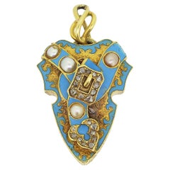 Antique Victorian Pearl Diamond and Enamel Buckle Locket Pendant