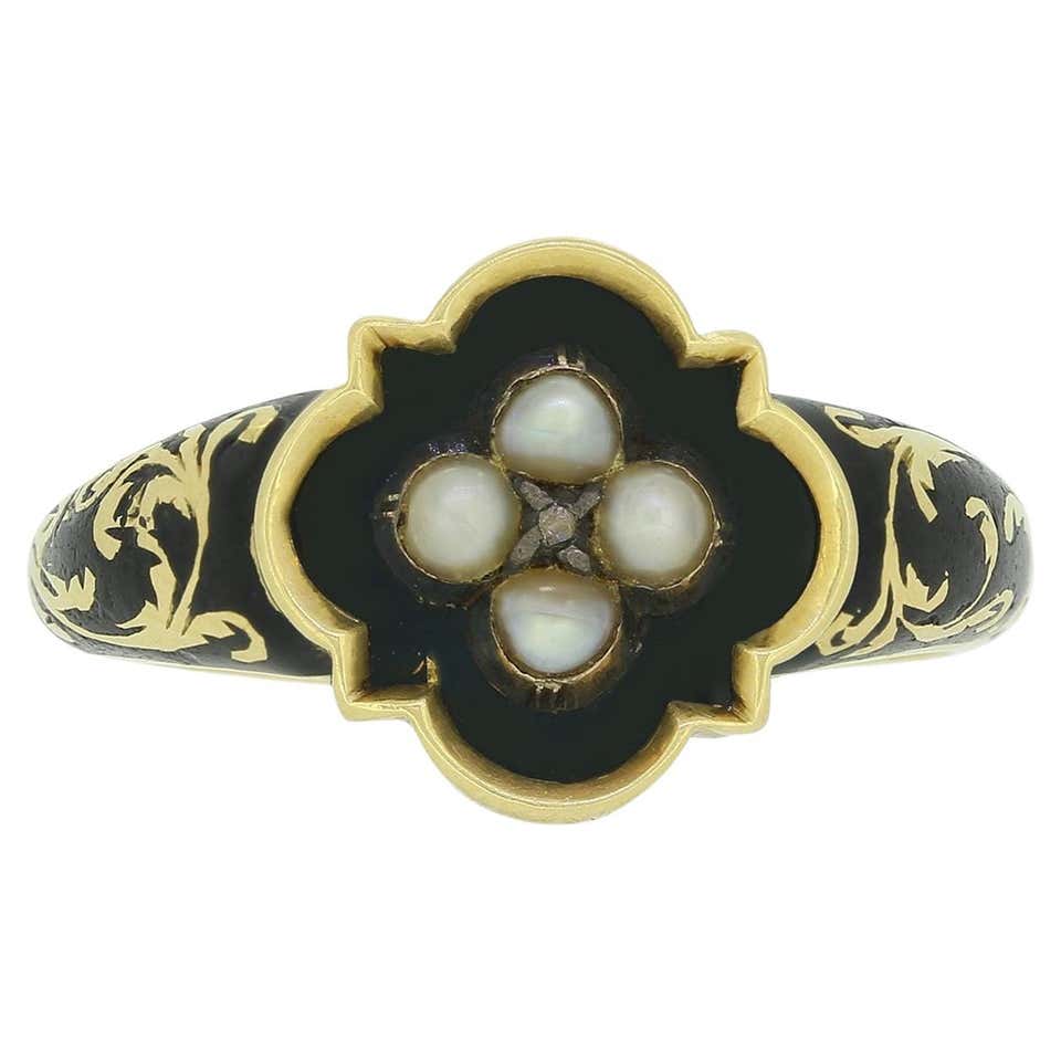 Medieval Mourning Rings Victorian Pearl and Diamond 'In Memory of' Mourning Ring For Sale at ...