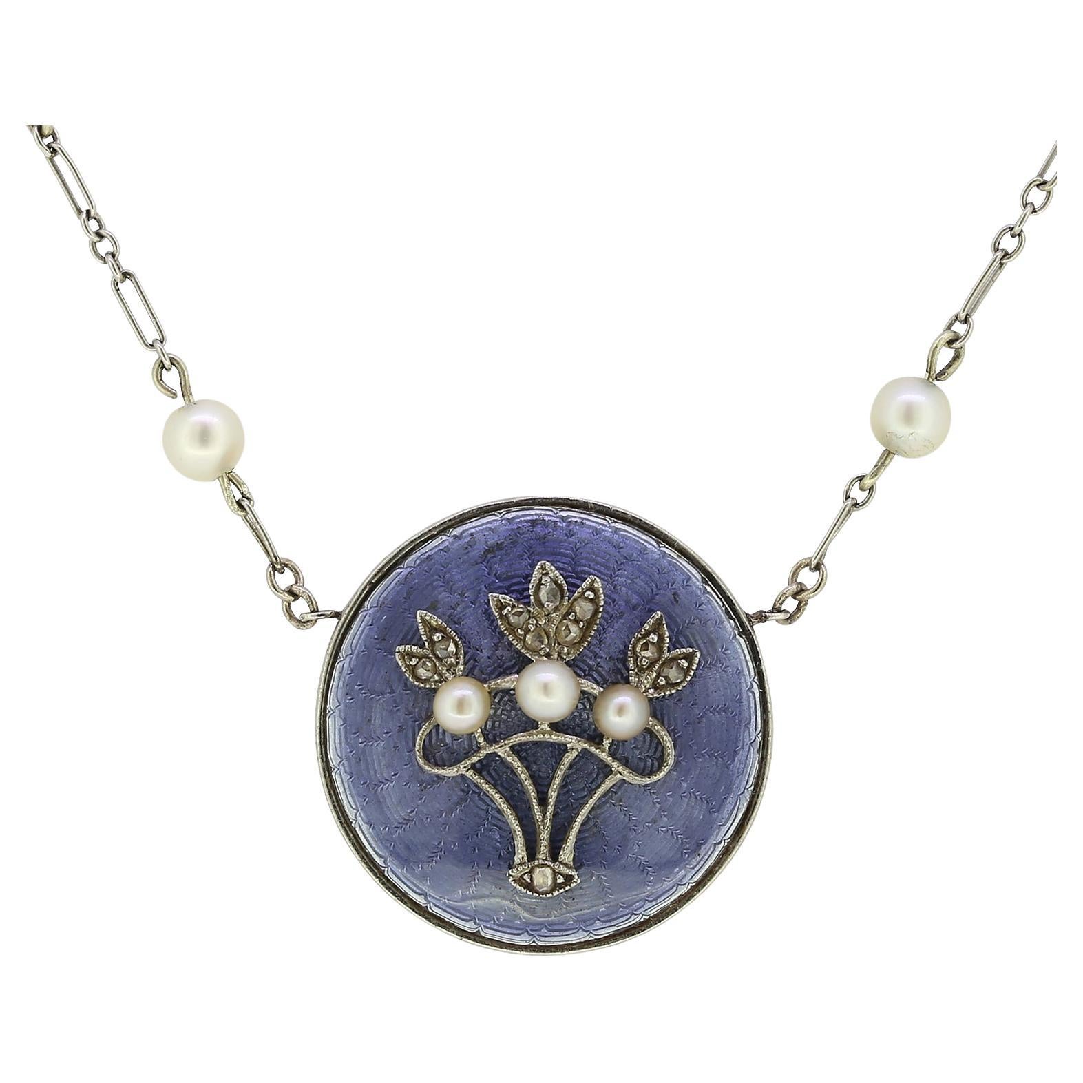 Victorian Pearl, Diamond and Enamel Necklace