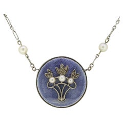 Antique Victorian Pearl, Diamond and Enamel Necklace
