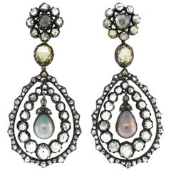 Antique Pearl Diamond Earrings in Gold and Silver