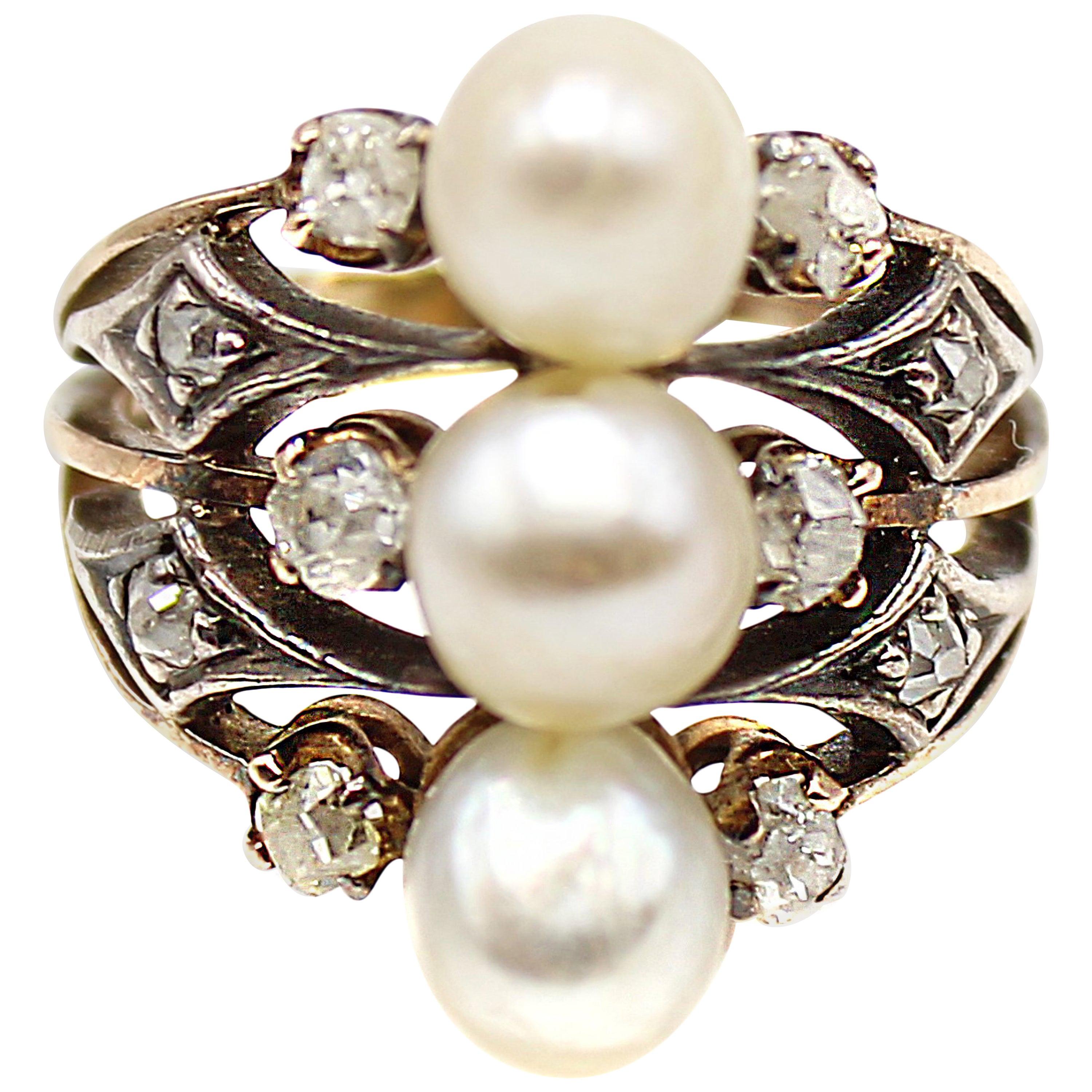 Victorian Pearl Diamond Gold Ring