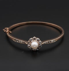 Victorian Pearl Diamond Rare 18 Karat Rose Gold Bangle