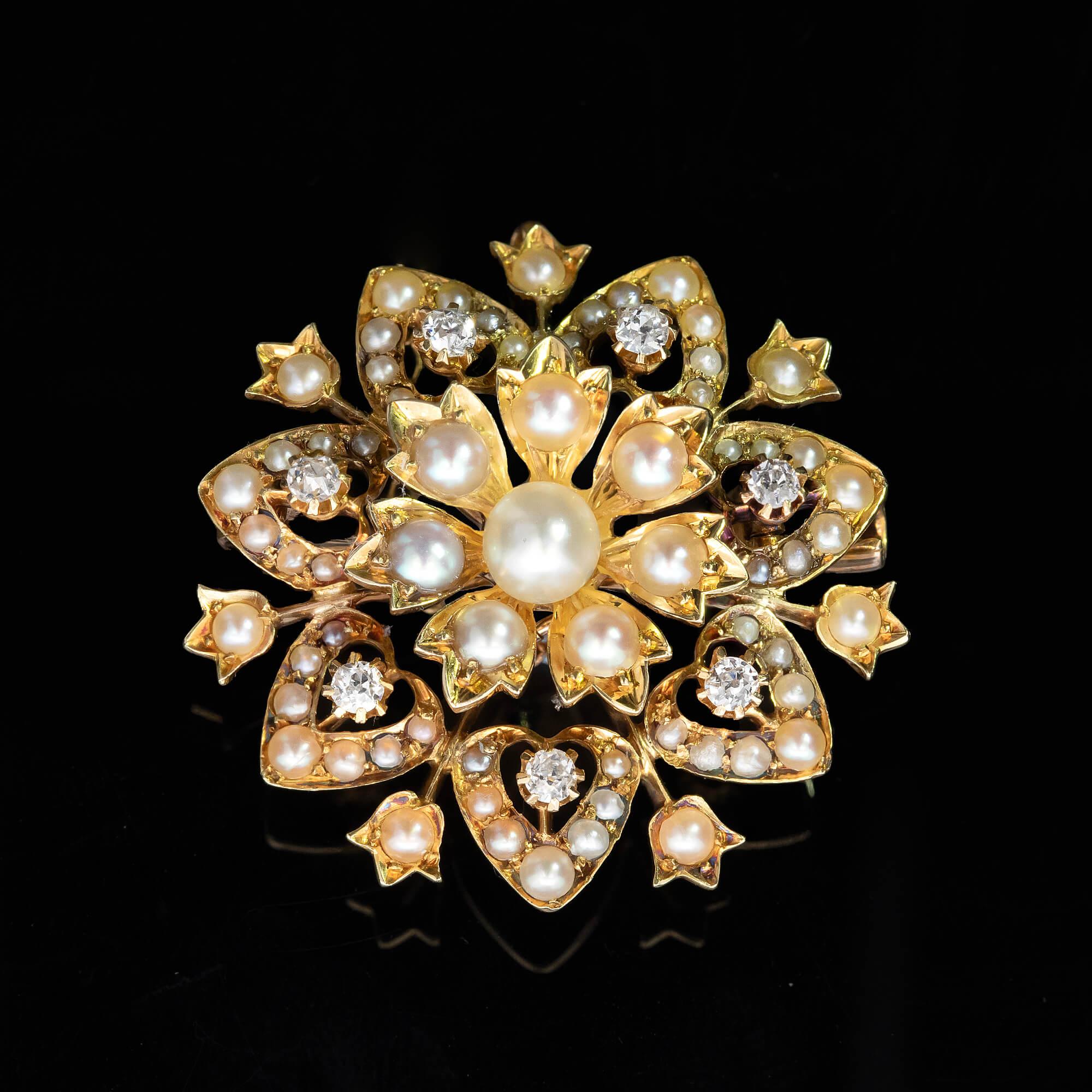Viktorianische Perlen- und Diamant-Brosche mit Sternschliff-Anhänger, um 1890 im Angebot 2