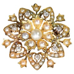 Viktorianische Perlen- und Diamant-Brosche mit Sternschliff-Anhänger, um 1890