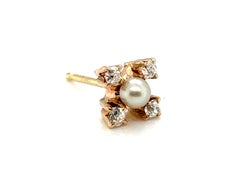 Victorian Pearl Diamond Stud Single Earring 14K Gold Antique Original 1880's