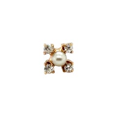 Victorian Pearl Diamond Stud Single Earring 14K Gold Antique Original 1880's