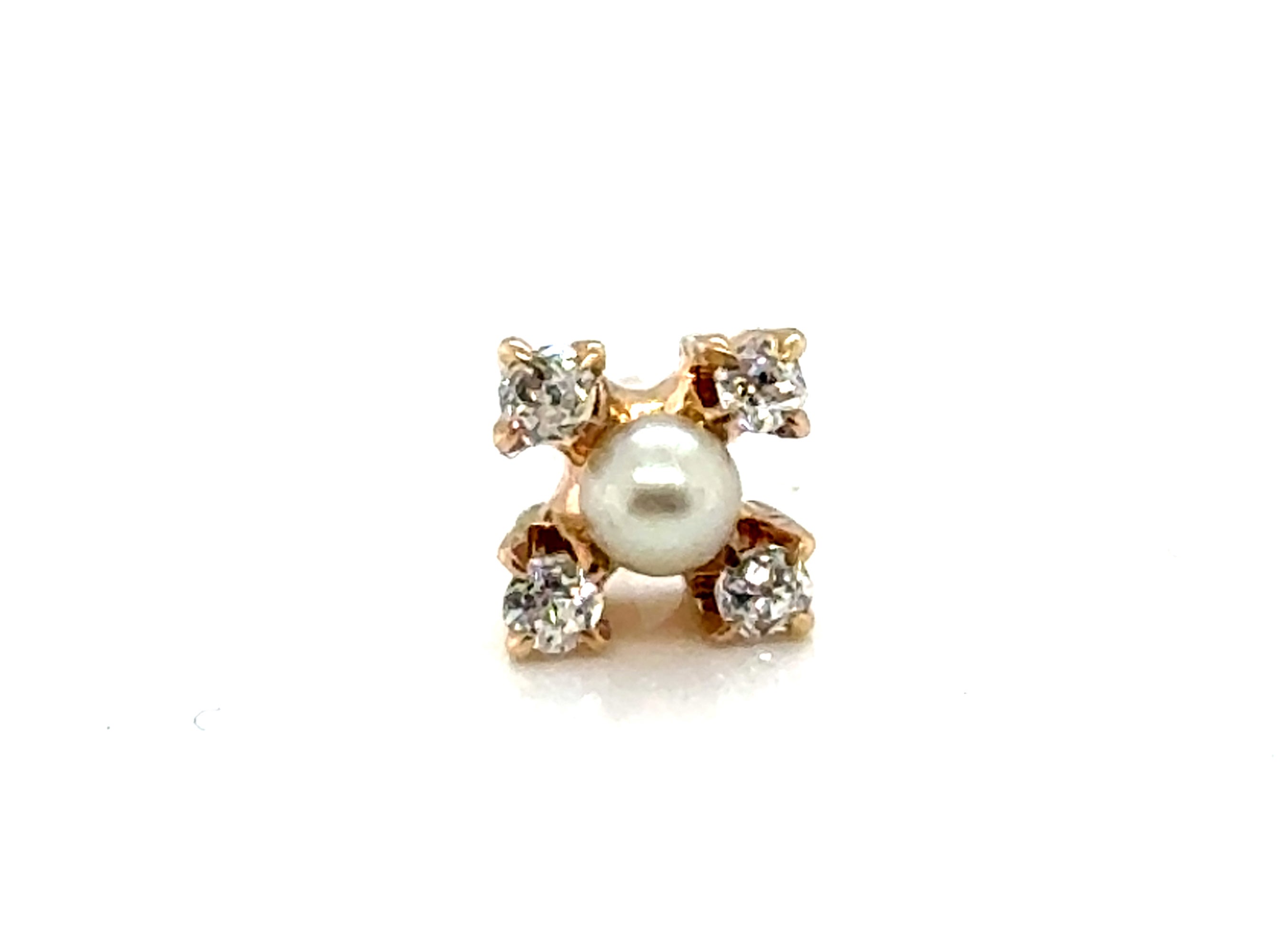 Orecchino singolo vittoriano con perla e diamante in oro giallo 14 carati antico originale 188 in vendita