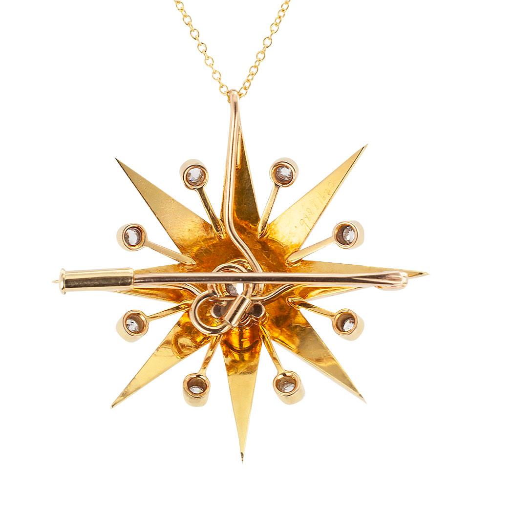 Victorian Pearl Diamond Yellow Gold Starburst Brooch Pendant In Good Condition In Los Angeles, CA