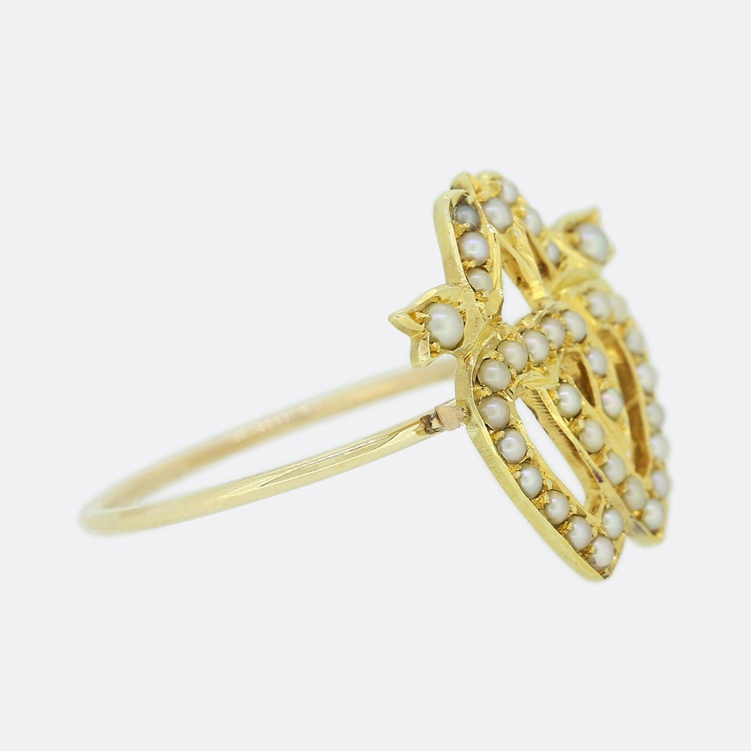 Viktorianischer Perlen-Doppelherz-Ring (Rundschliff) im Angebot