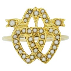 Antique Victorian Pearl Double Heart Ring