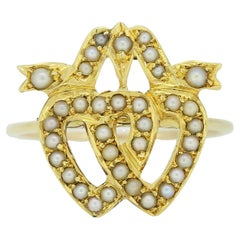 Victorian Pearl Double Heart Ring
