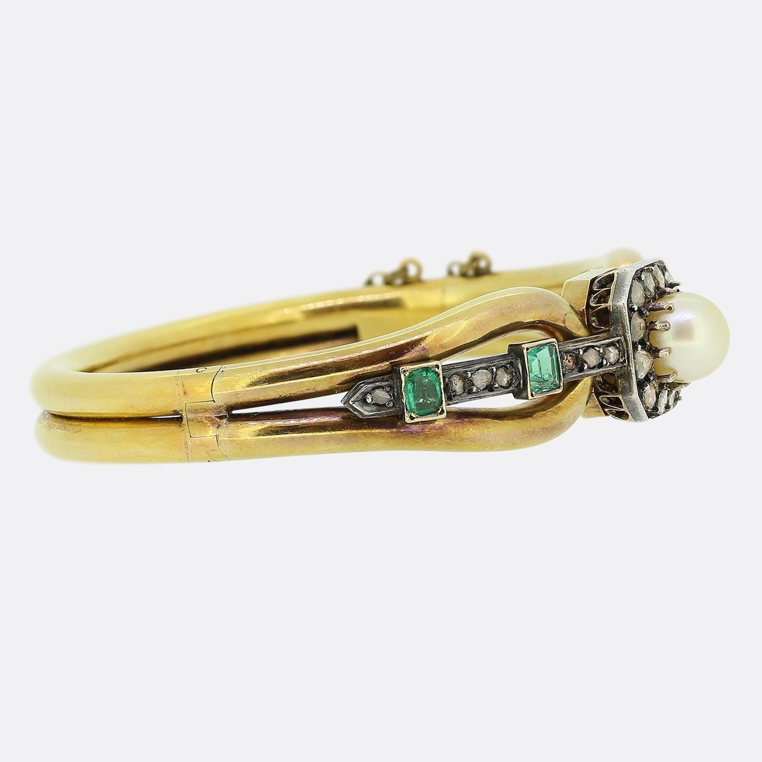 Viktorianisches Perlen-Smaragd- und Diamantarmband im Zustand „Gut“ im Angebot in London, GB
