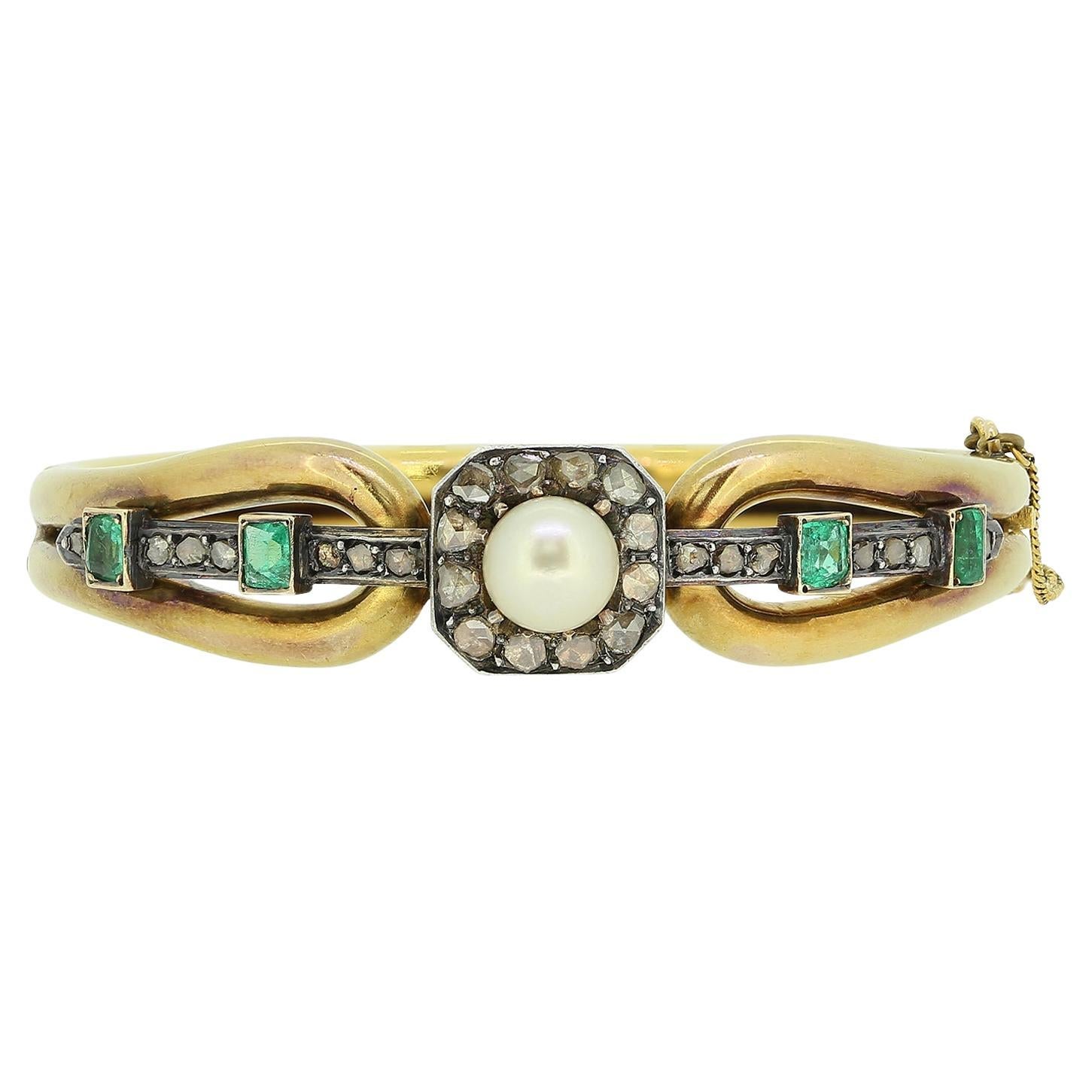 Victorian Pearl Emerald and Diamond Bracelet