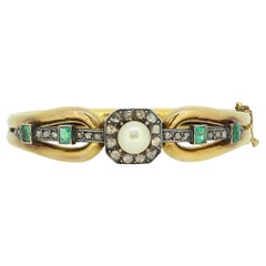 Victorian Pearl Emerald and Diamond Bracelet