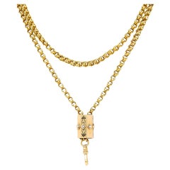 Victorian Pearl Enamel 14 Karat Gold Faceted Slide Pendant Chain Necklace