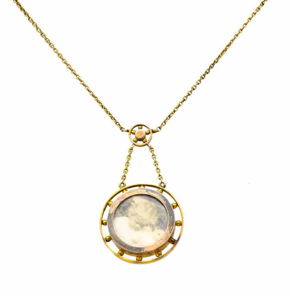 Women's or Men's Victorian Pearl Enamel 14 Karat Yellow Gold Pendant Necklace