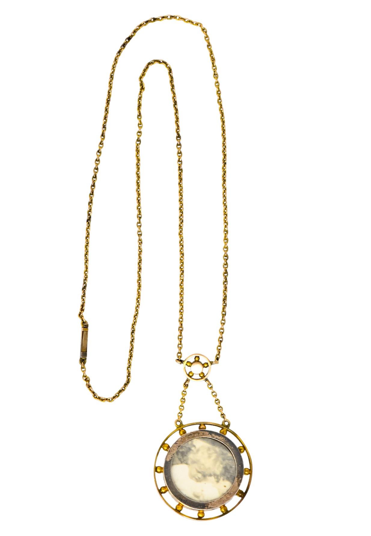 Victorian Pearl Enamel 14 Karat Yellow Gold Pendant Necklace 5
