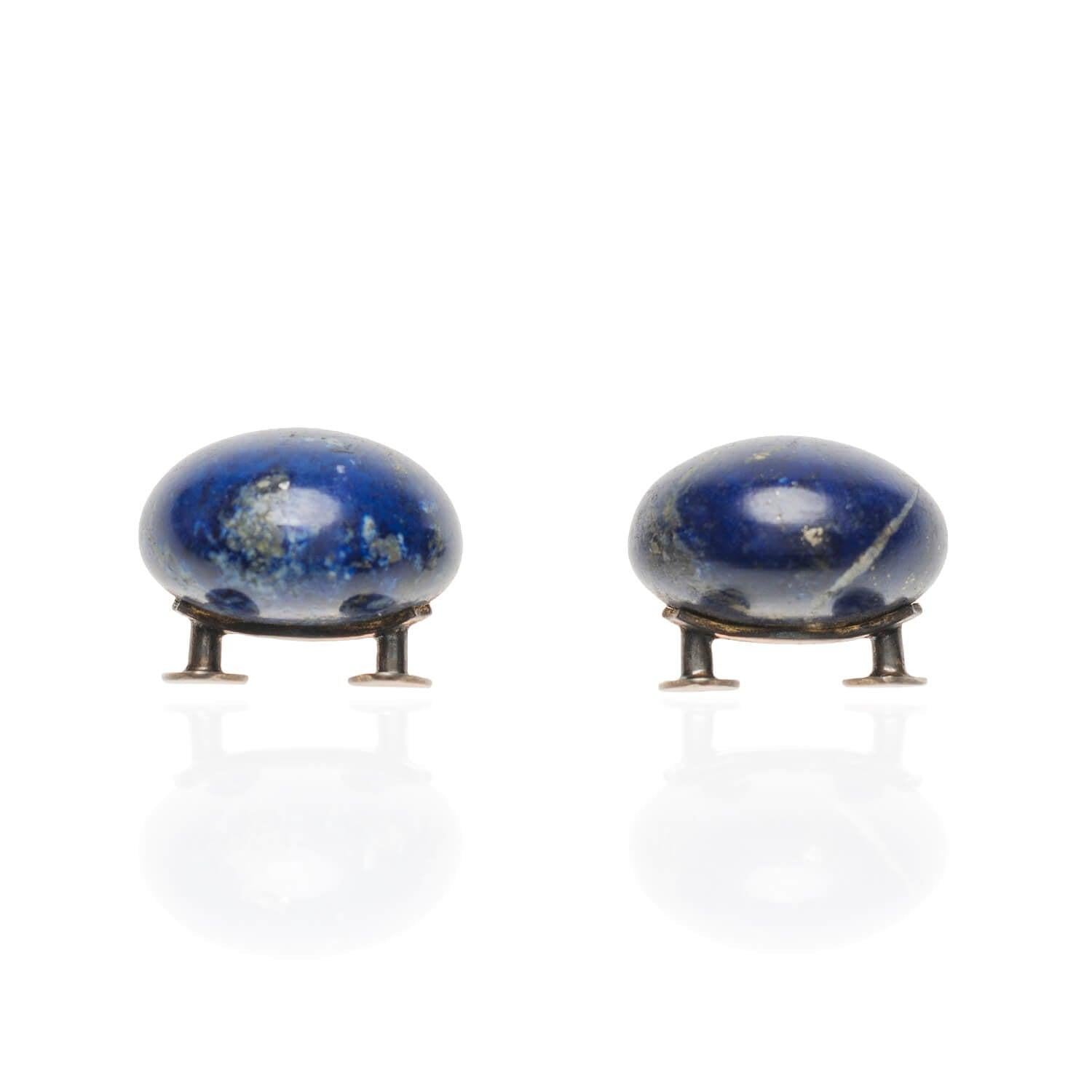 Victorian Pearl, Enamel + Carved Lapis Lazuli Earrings, Pendant + Button Set For Sale 1