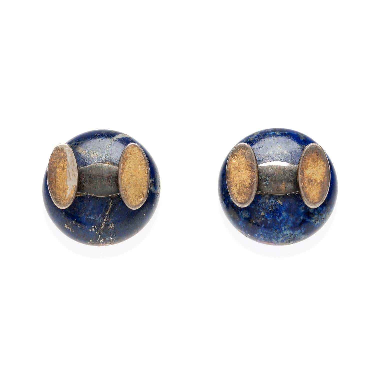 Victorian Pearl, Enamel + Carved Lapis Lazuli Earrings, Pendant + Button Set For Sale 2