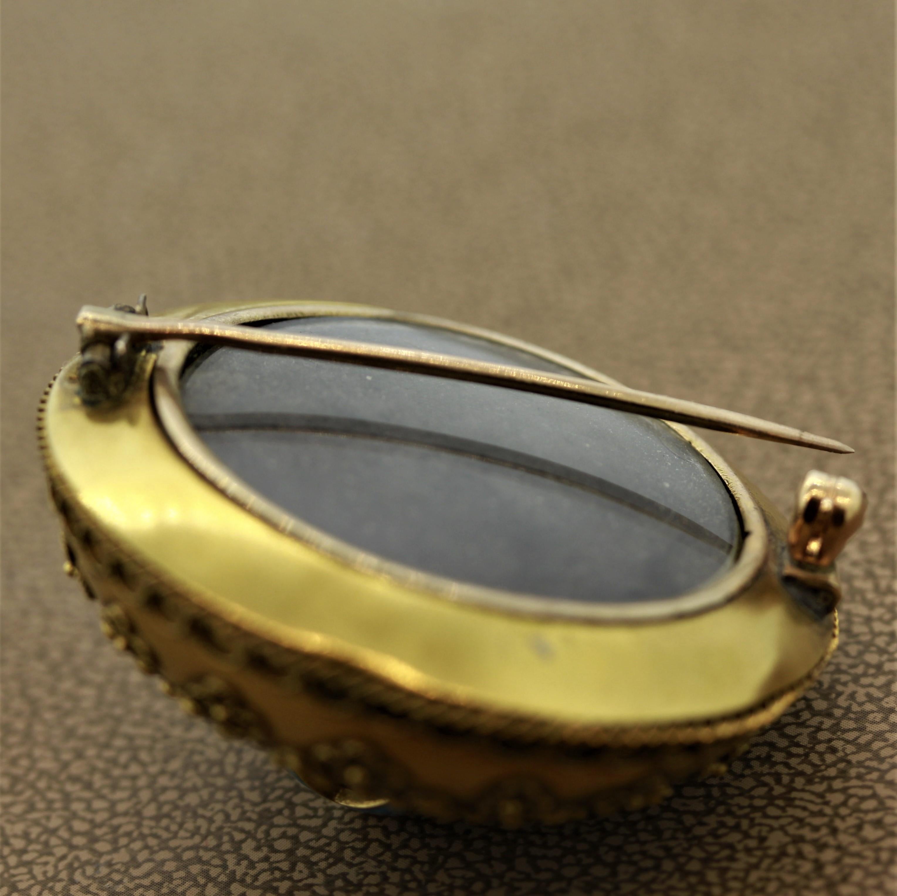 Women's Victorian Pearl Enamel Gold Brooch For Sale