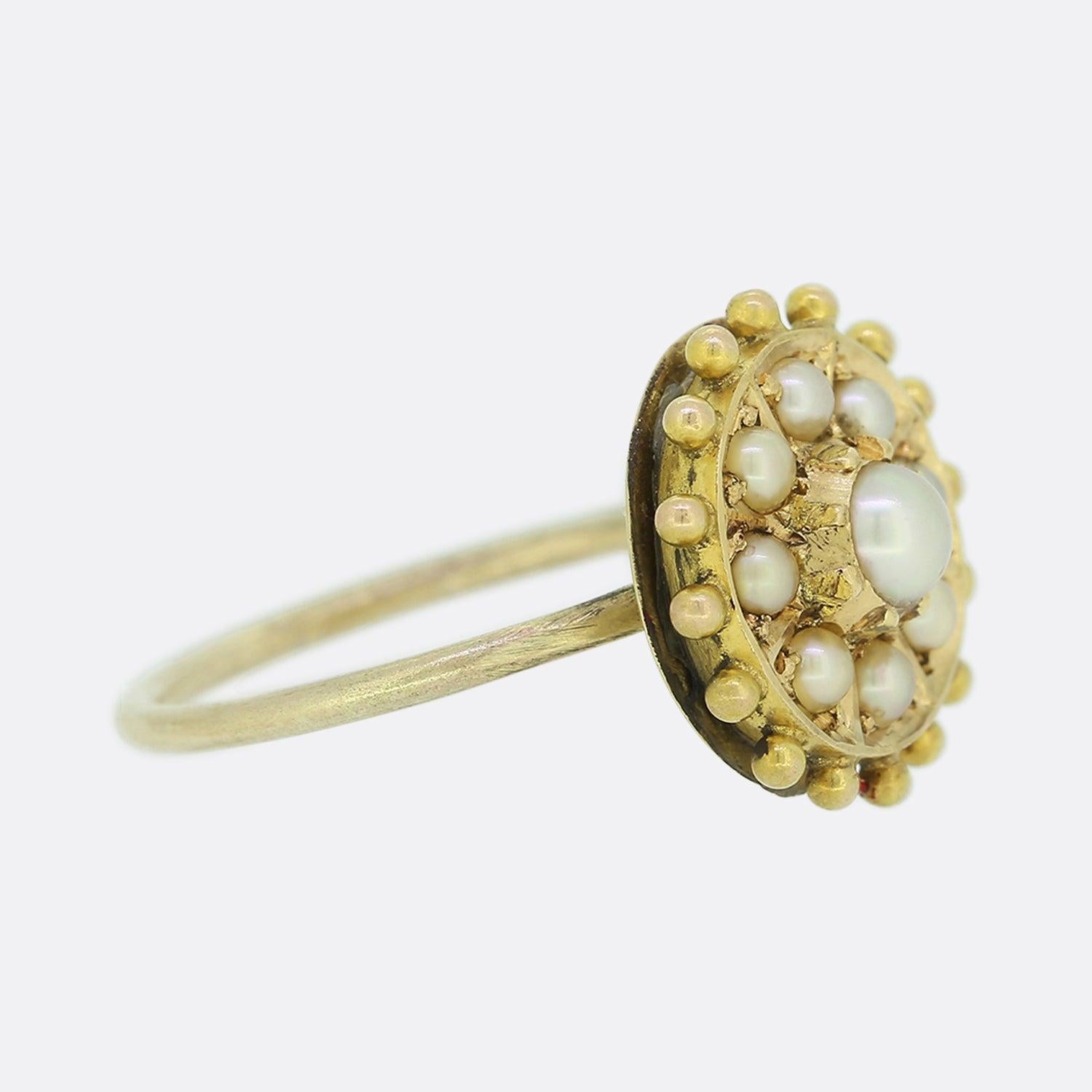 Round Cut Victorian Pearl Etruscan Ring For Sale