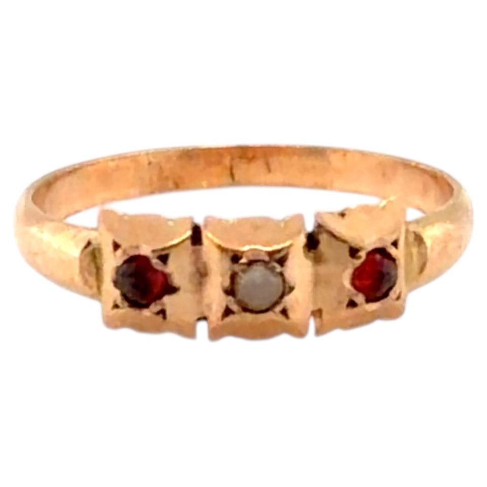 Viktorianische Perle Granat Baby Ring Mined 14K Gelbgold Antike Original 1880's