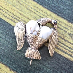 Victorian Pearl Gold Goose Brooch