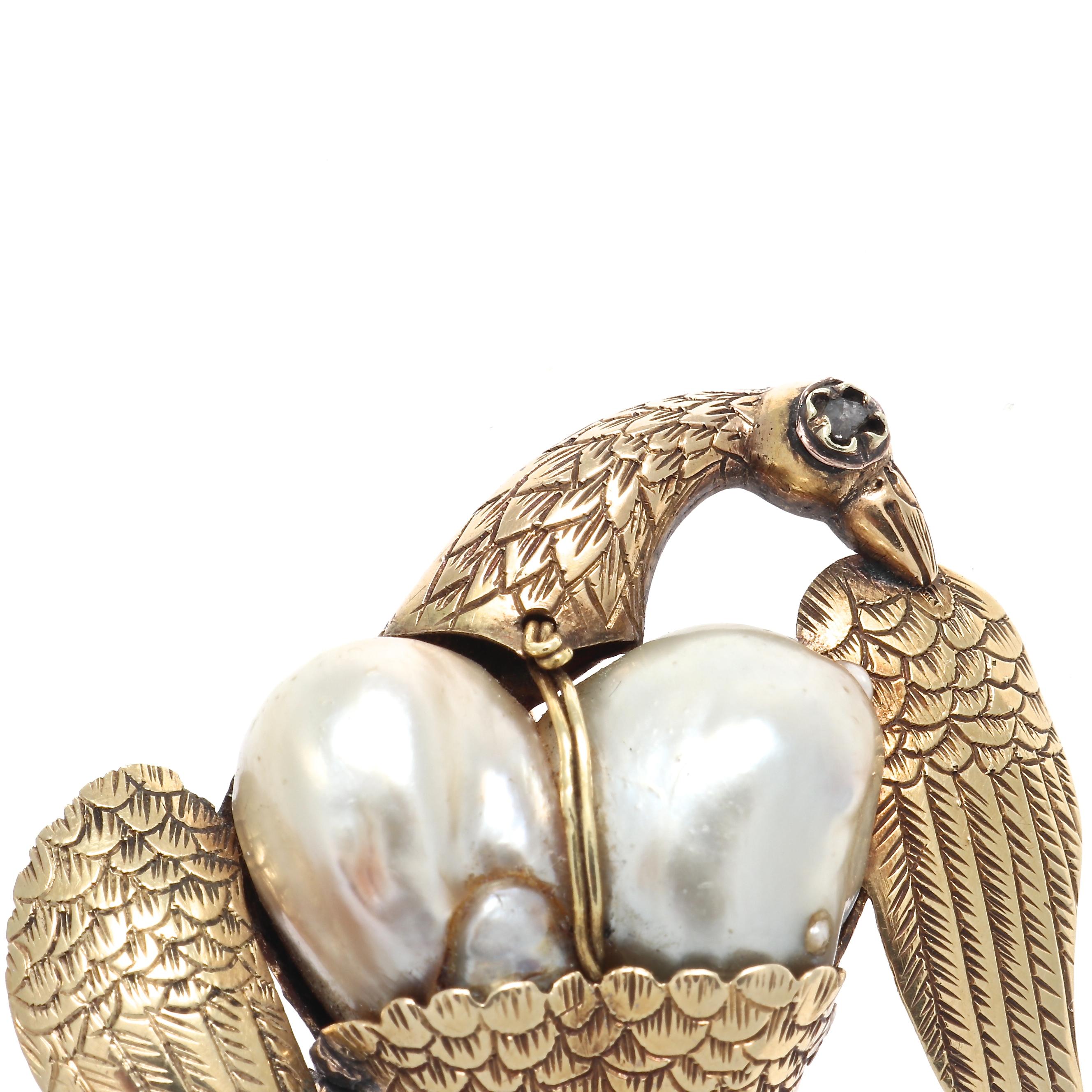 Victorian Pearl Gold Goose Brooch In Excellent Condition In Beverly Hills, CA