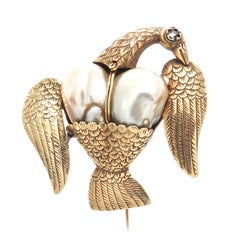 Victorian Pearl Gold Goose Brooch
