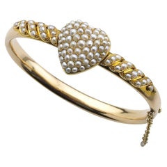 Victorian Pearl Gold Heart Bangle Bracelet