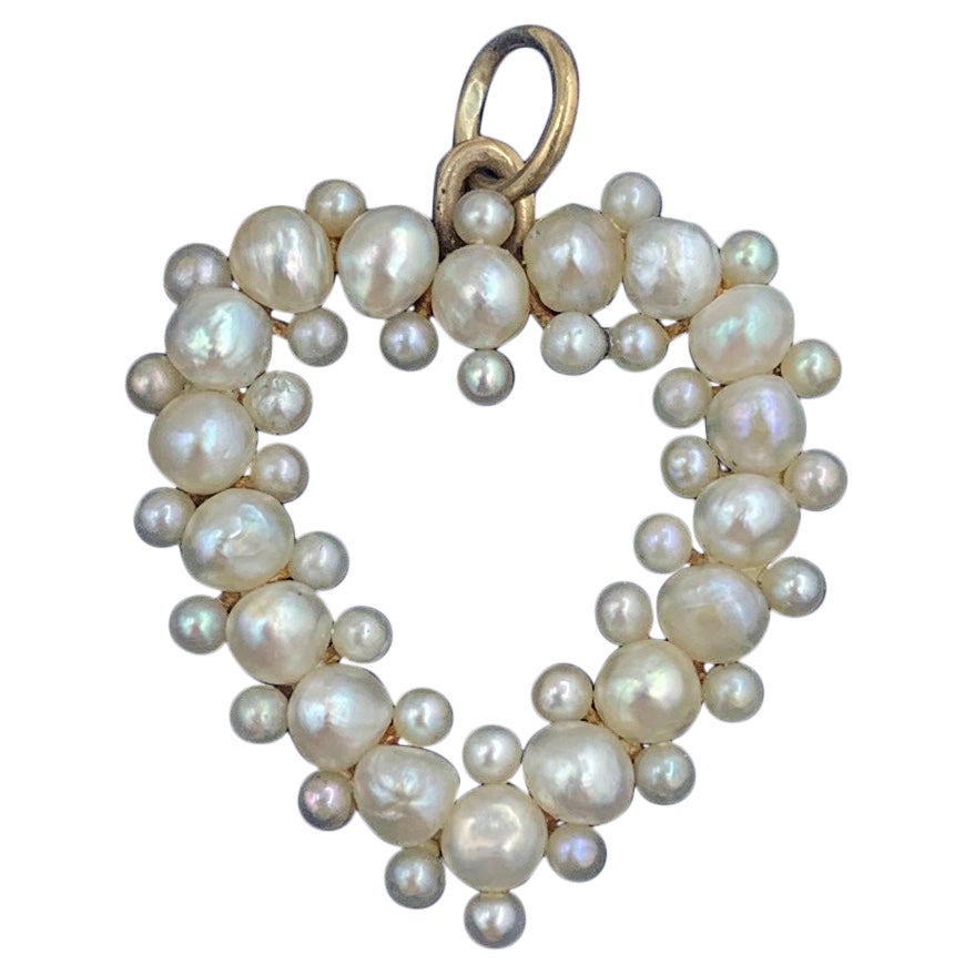 Victorian Pearl Heart Pendant Necklace 14 Karat Gold Antique Lavaliere