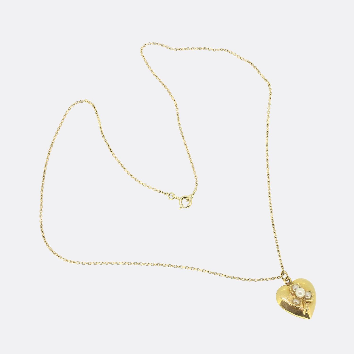 Viktorianische Perlen-Herz-Anhänger-Halskette (Rundschliff) im Angebot