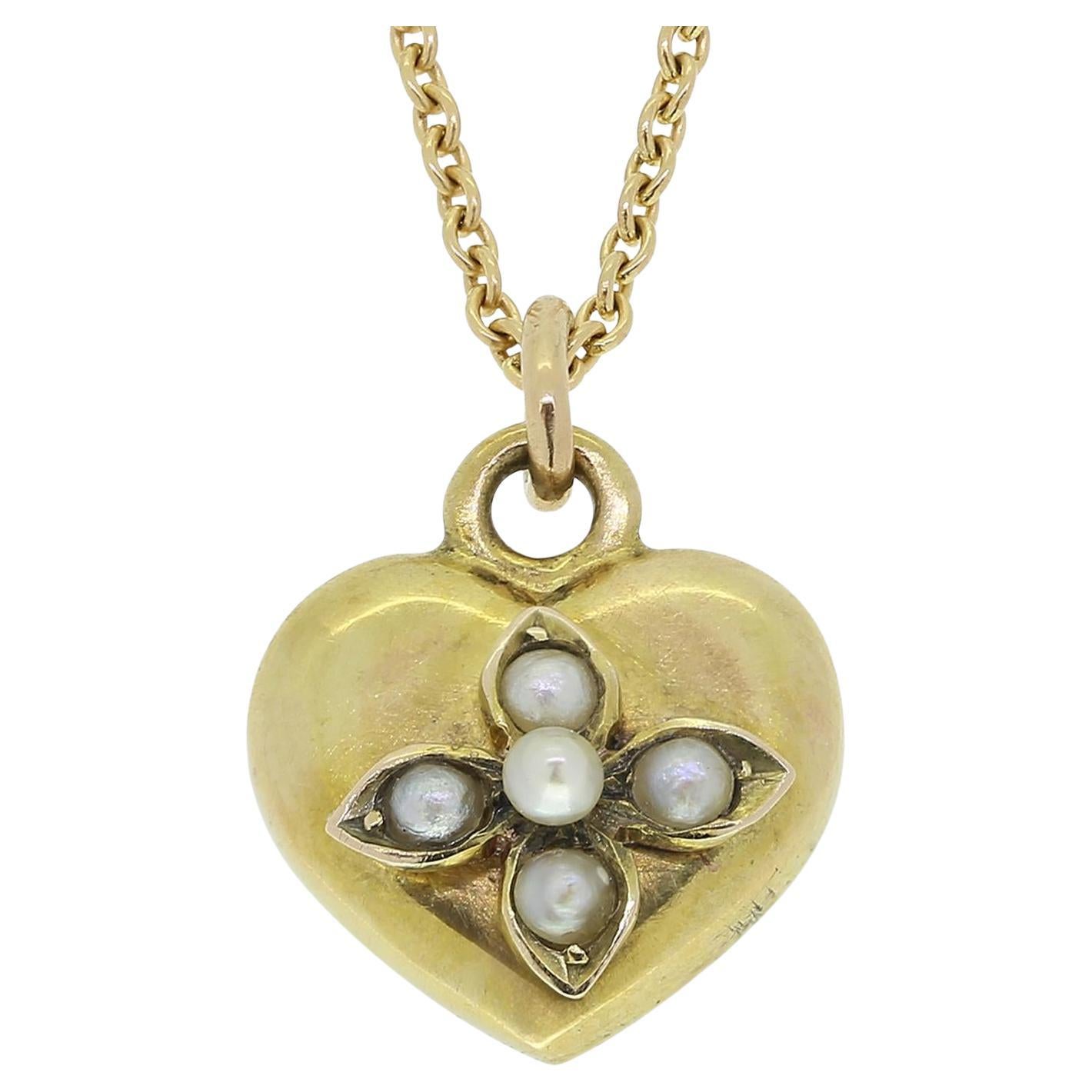 Victorian Pearl Heart Pendant Necklace For Sale