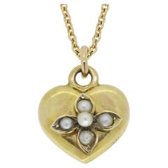 Antique Victorian Pearl Heart Pendant Necklace