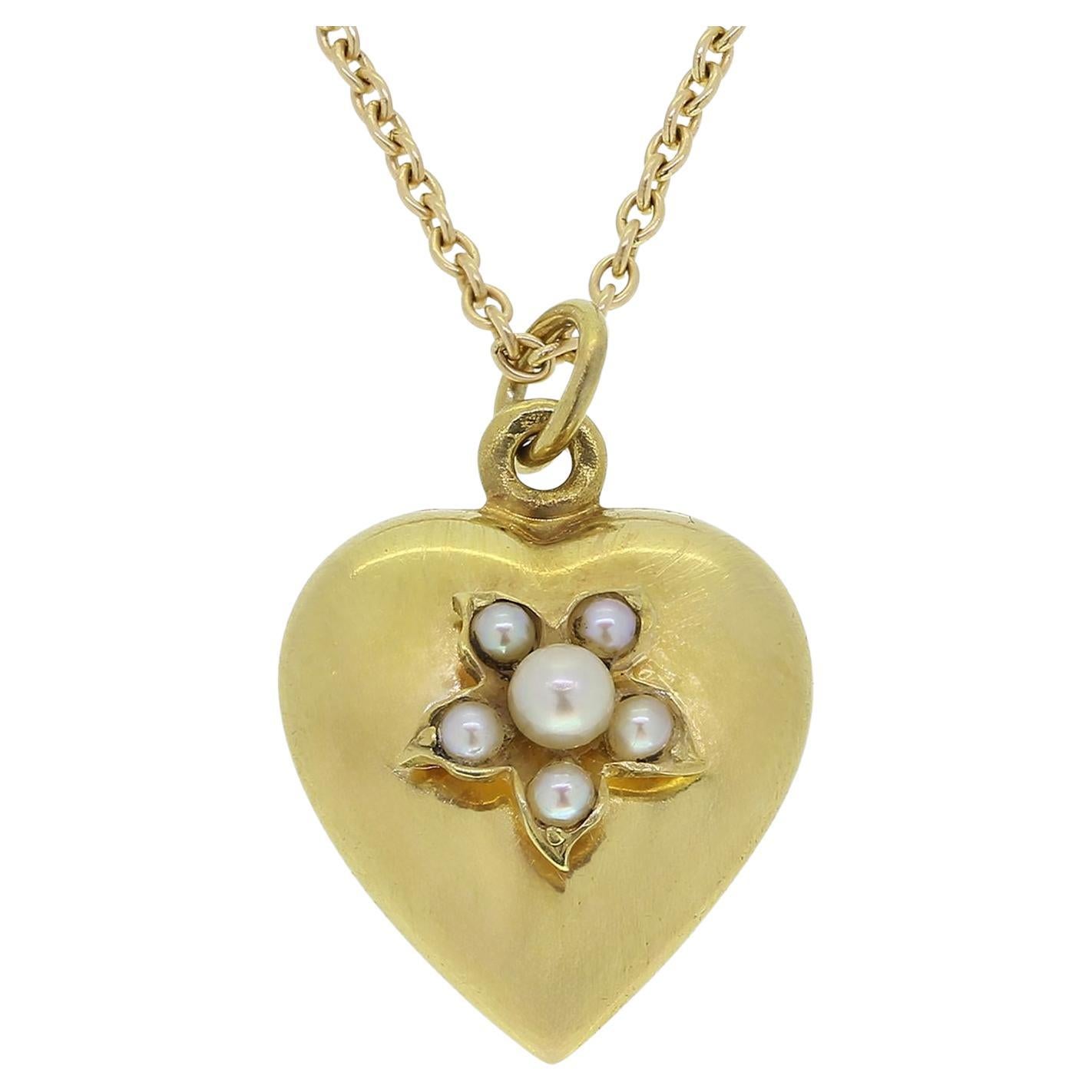 Victorian Pearl Heart Pendant Necklace For Sale