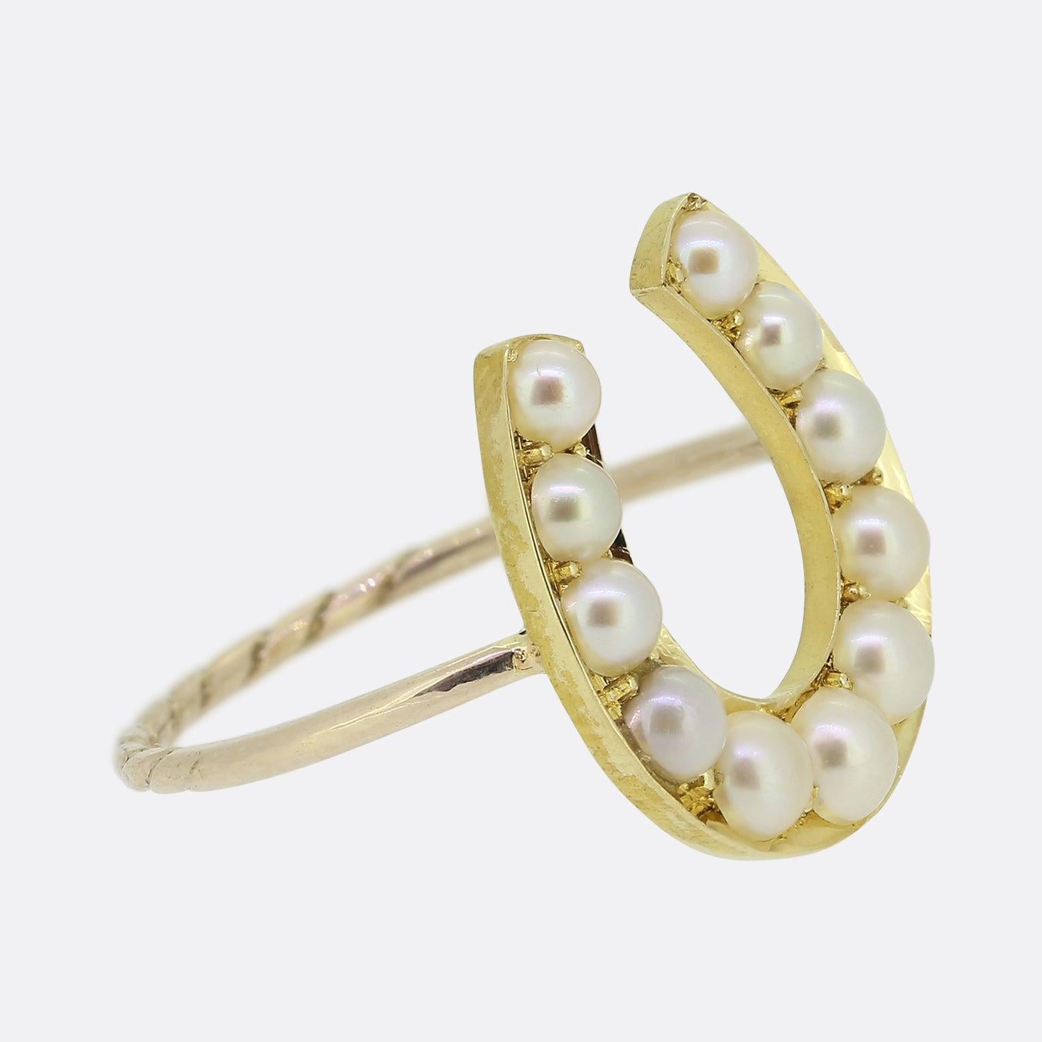Round Cut Victorian Pearl Horseshoe Ring For Sale